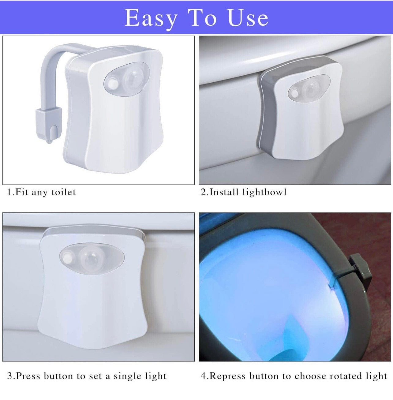 Ailun White Toilet Night Light installation instruction 8 Colors 