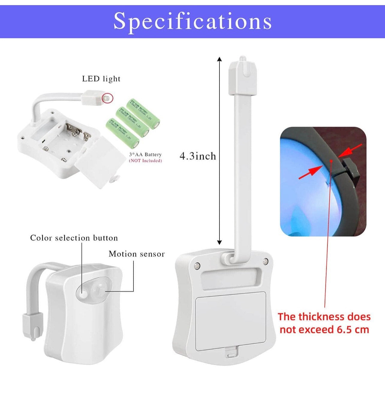 Bowl Light Motion Activated Sensor Toilet Night Light - Bathroom