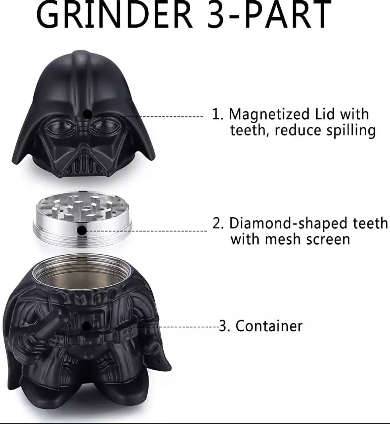 Vader Grinder, Grinder, herbs and spice Grinder, coffee grinder. The Force, Jedi. BB8 Death Star. Crusher