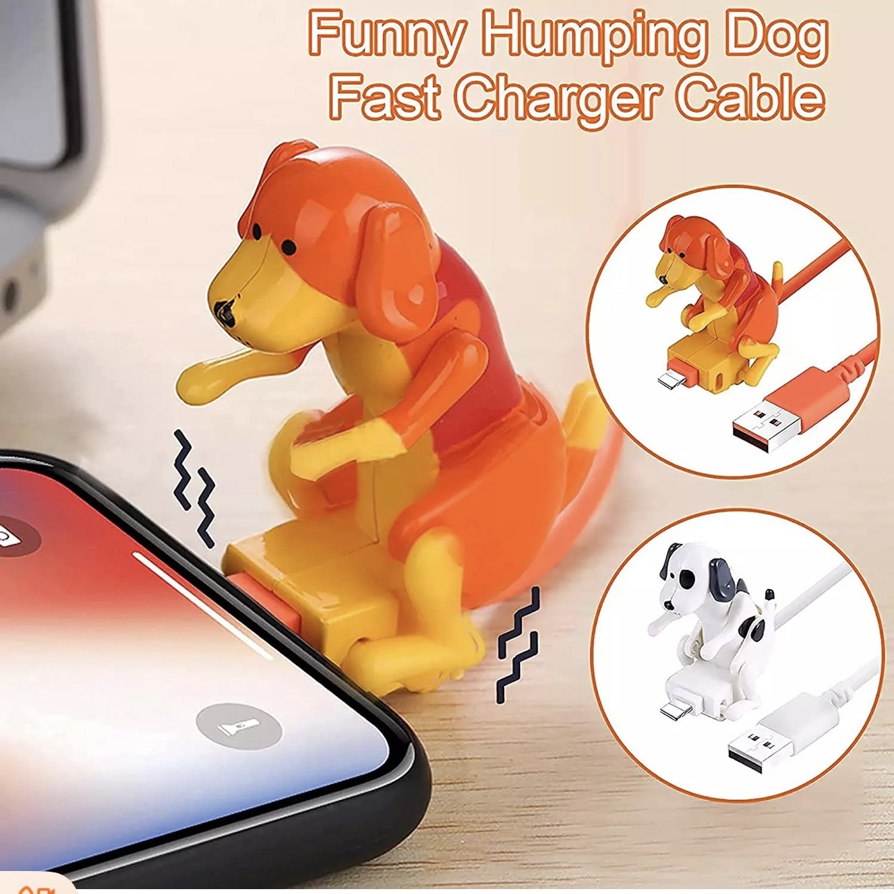 Funny Cute Humping Moving Spotty Dog Toy Smartphone Cable Fast Charger Data Laptop Tablet Device (Apple Device)